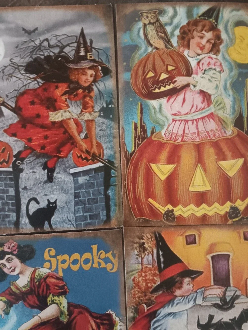 Halloween Postcard Lot Of 8, Vintage Inspired Art 4x6, Pumpkin Witchy Note Cards